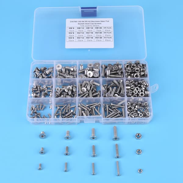 Stainless Steel Hex Socket Flat Head Screw Bolts and Nuts, 440 Pcs