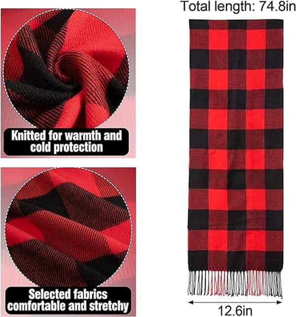 Ternet damehalstørklæde, blød imiteret kashmirpolyester, varmt frynset design til udendørs vinterbrug, rød sort, 35 x 190 cm