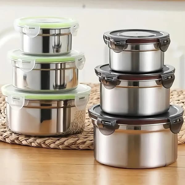 Stainless Steel Lunch Boxes, Set of 3, Leak-Proof Lids, Reusable Stackable Food Containers for Work, School, Travel, Silver Black