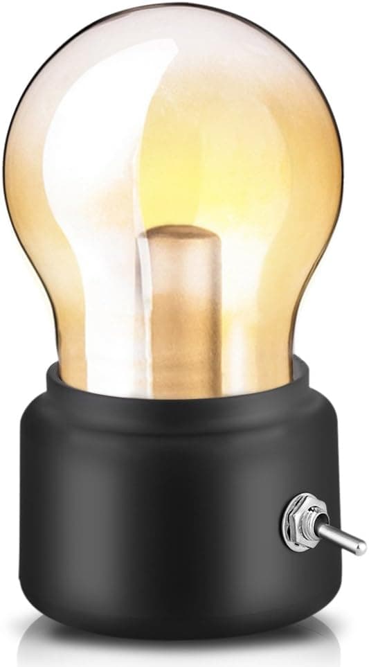 Retro Sengelampe Pære (Sort), USB Genopladelig LED Natlampe