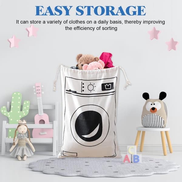 Laundry Bag Large Cotton Drawstring Storage Sack for Travel Dorm Bathroom White Black 60 x 80 cm