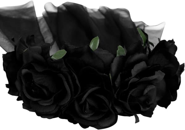 Sort blomsterkrone diadem gotisk brud slør Halloween tiara Hea