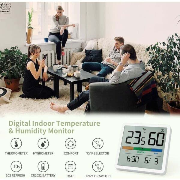 Digital termometer hygrometer, digital bordsmodell termometer med temperatur- och fuktighetsmätare, rumstermometer