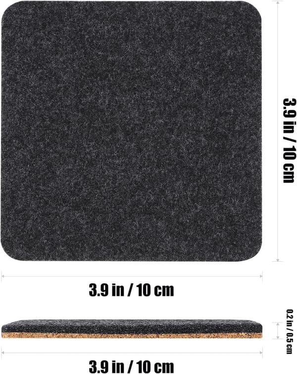 Felt and Cork Coasters Square Cup Coasters 8 Pcs Black 10x10 cm Absorbent Drink Coasters