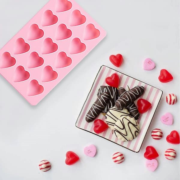 To hjerteformede isterningebakker i silikone, isterningeforme, bruges i køkkenet, chokolade, slik, pink