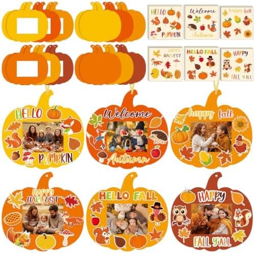 24 sæt efterårshåndværk til børn Thanksgiving DIY billedrammer Efterårspapir Græskar fotoramme ornamenter til efterårsfestivalspil Aktiviteter Håndværk