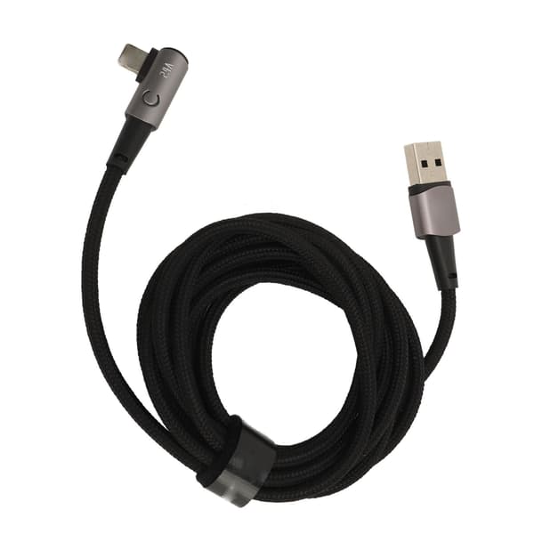 Opladerkabel til iPhone 90 grader 2 meter Hurtig opladning 2.4A Retvinklet USB-opladerkabel Grå