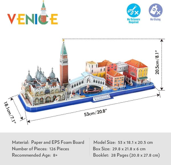 3D-pussel, Venedig stadssiluett byggsats, 126 bitar