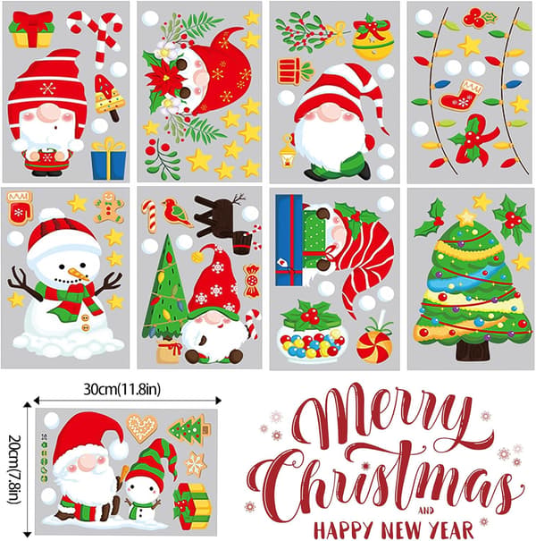 Christmas Stickers, 9 Sheets 73 Pcs Reusable Christmas Window Clings