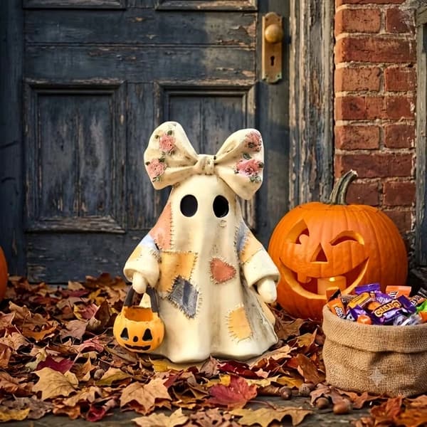 Halloween Spøgelse Harpiksfigur – Kawaii Skrivebordsdekoration til Efterårs- og Julegaver
