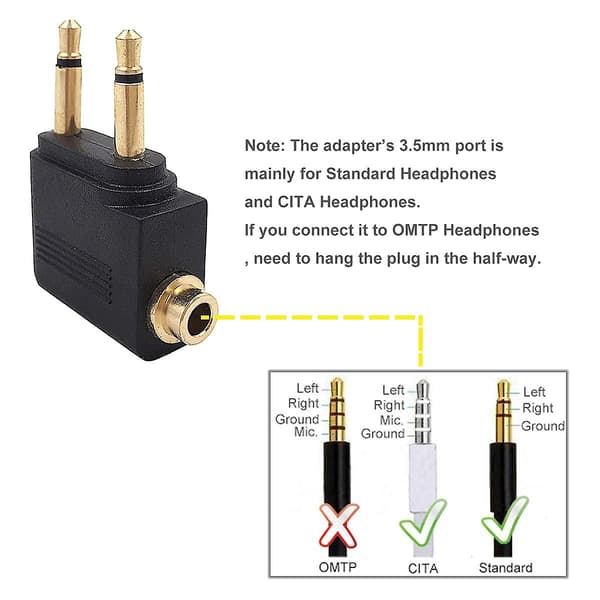 4-pakning flyhodetelefonadapter, flyadapter for hodetelefoner, belagt 3,5 mm