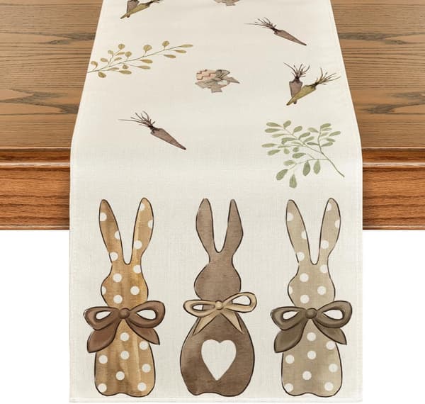 Rabbit Carrots Easter Table Runner, Washable Spring Decoration Kitchen Table Indoor Outdoor Holiday Party 40 x 140 cm