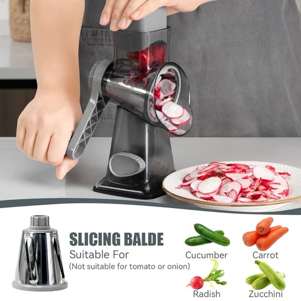 Handheld Rotary Cheese Grater and Vegetable Slicer, 3 Interchangeable Blades for Cheese, Potatoes, Zucchini, Nuts Red Red