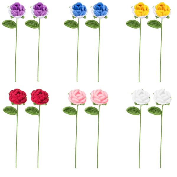 (Rosvit) 2 stk. håndvevde ferdige buketter melk bomull rose kunstig blomst