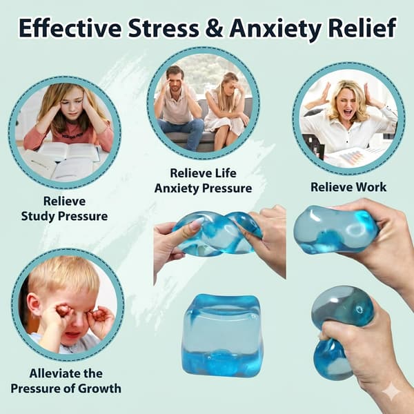 Premium Mega Squeeze Stress Cube, Squishy Fidget Toy, Børn & Voksne, Blå Blå Blue