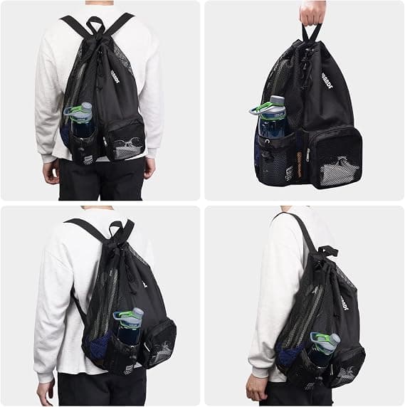 Swim Bag Mesh Drawstring Backpack with Wet Compartment for Swimming, Gym and Training Equipment