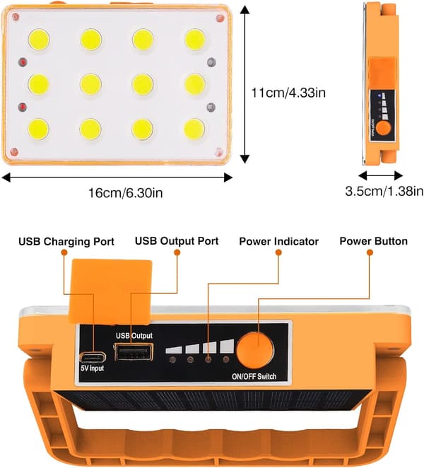 60W Oppladbar LED-flomlys 120 COB 4 moduser Solcelleladbar