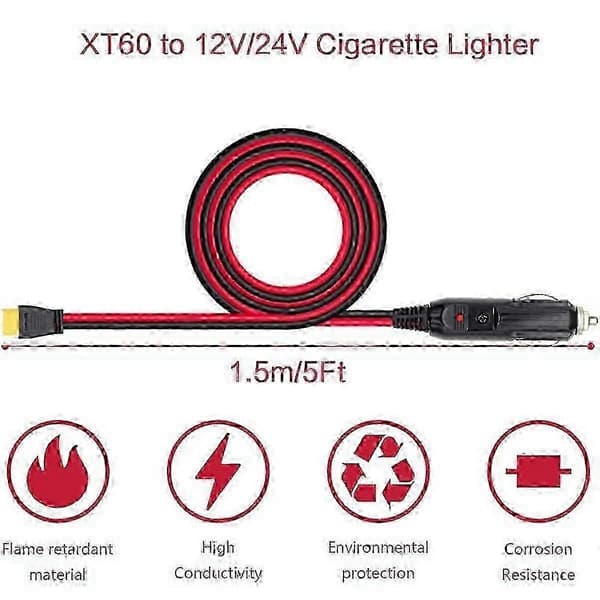 ALLPOWERS S2000 Bluetti EB55Anker 757/767 Bilcigarettænder Kompatibel med XT60 12V til 24V Ladekabel - KM