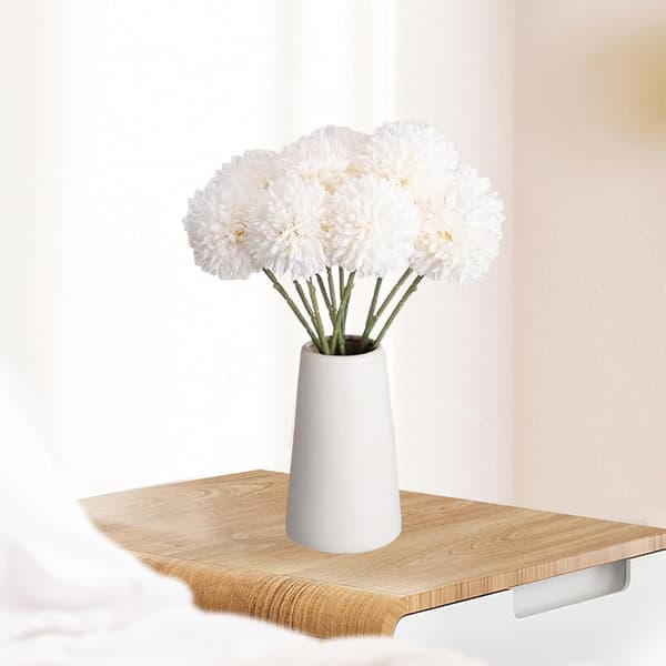12 stk. (hvide) kunstige krysantemumkugleblomster i silke