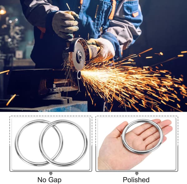 Svejsede runde metalringe, sølvringspænder, hardwaretaskeringe i rustfrit stål til nøgleringe, hundehalsbånd 2 1/2\" size_name fit for 4 Batteries