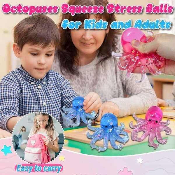 Glitrende blæksprutte Squishy-legetøj, langsomt stigende stresslindrende fidget-legetøj til børn og voksne blå-hvid 1 stk