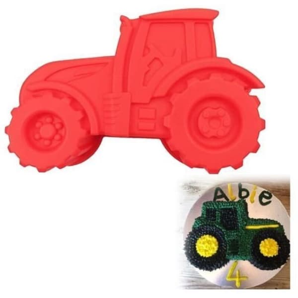 3D Traktor kageform i rød non-stick silikone – perfekt til nem bagning