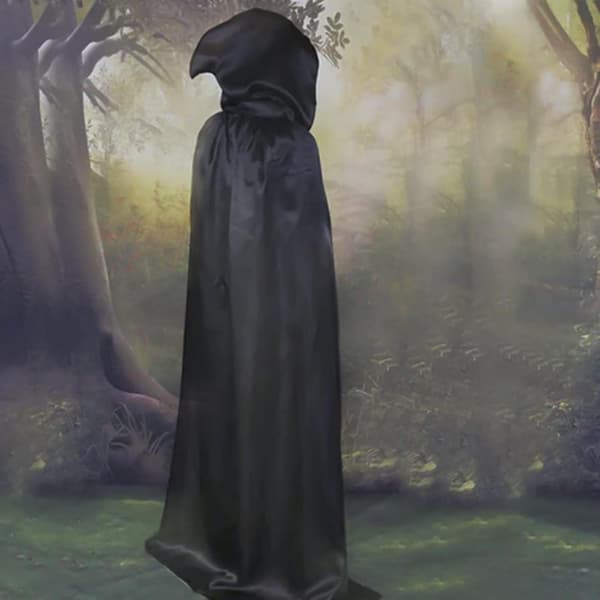 Sort hættekappe til Halloween Cosplay, Unisex-kostume til voksne og børn [JUN]