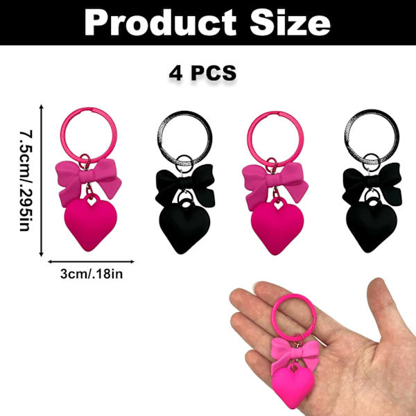 4 STK Sorte Hjerteformede Nøgleringe 4 STK Sort Pink