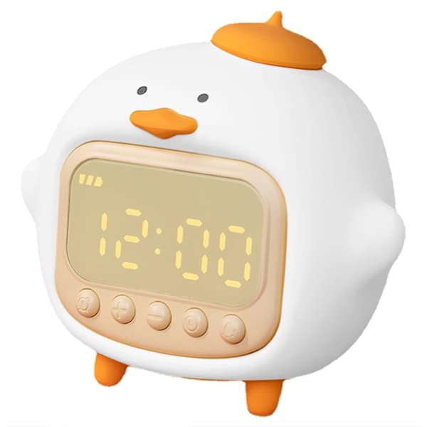 (White) Children's Alarm Clock Cute Hug Duck Alarm Clock Night Light