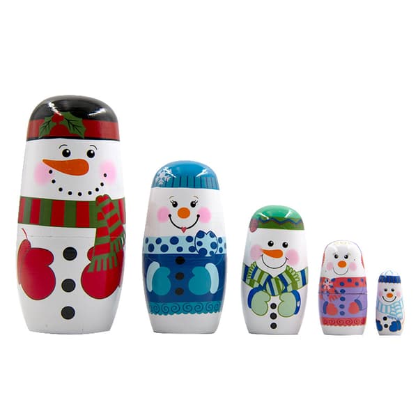 5 stk. håndlavede trærussiske nesting dolls, snemands nesting dolls, Matryoshka dukker julefødselsdagsgave