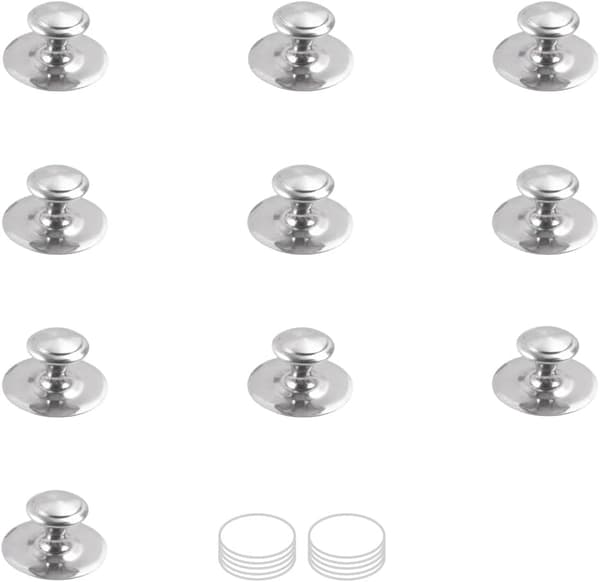 Round Door Knobs, Self-Adhesive Stainless Steel Drawer Knobs, 38 x 24 mm Kitchen Cabinet Knob (10 Pieces, Silver)