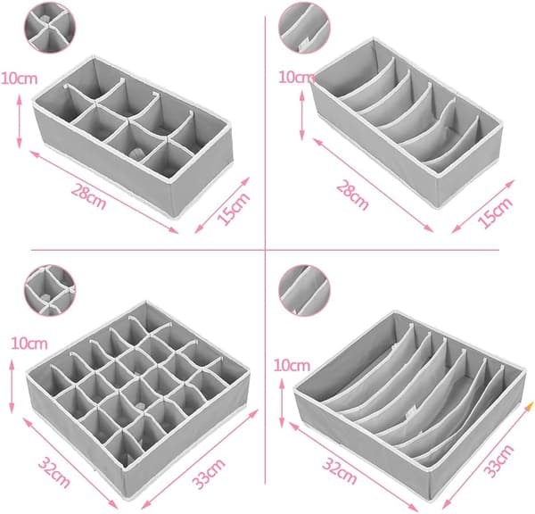 Grey Foldable Drawer Storage, 4 Foldable Underwear Storage, N