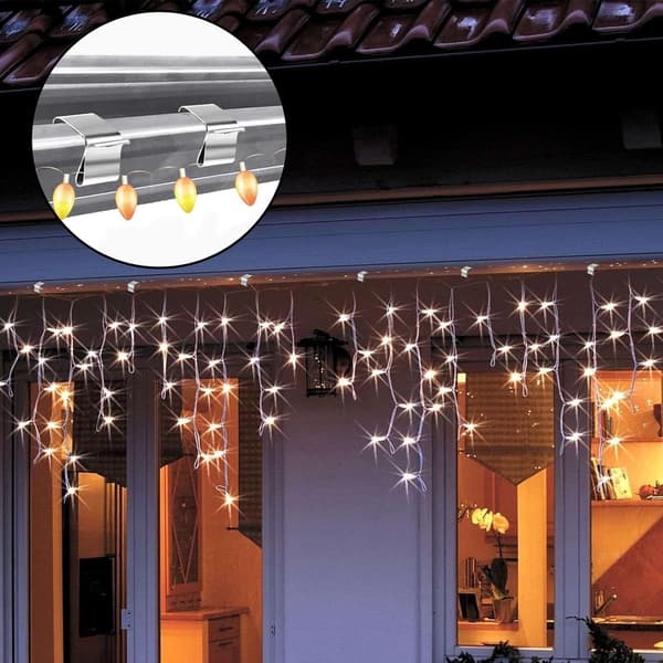 Stainless Steel Light Clips, Reusable Tool-Free Eaves Hooks for Christmas Decorations, Outdoor Eaves and Balconies, 200-Pack