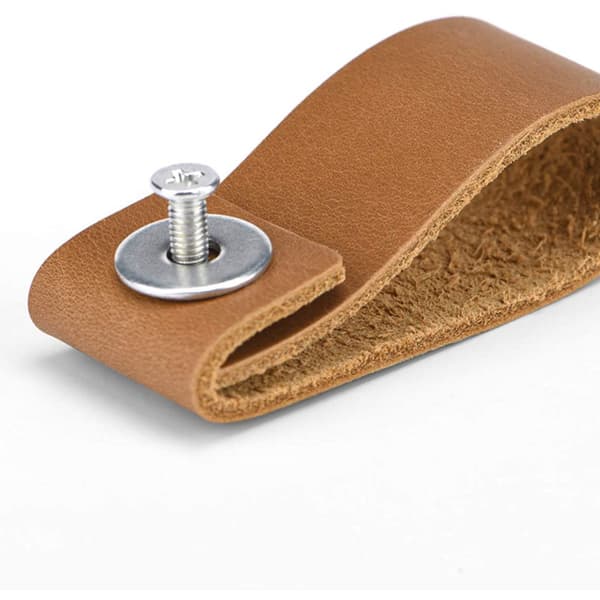 Lærhåndtak for møbler - Cognac - 8 stk - 6 x 2 cm - Cabi