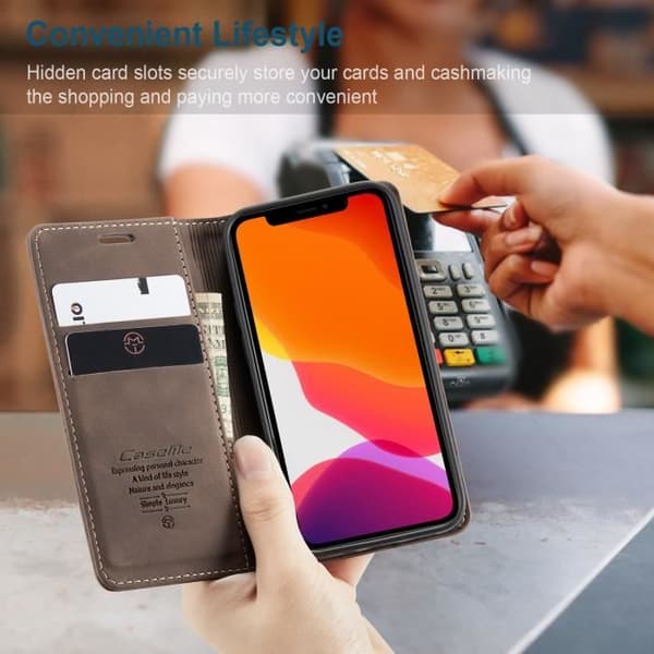 {Young Rich} Retro Leather Case for iPhone 12 Mini, 360-Degree Protection, Magnetic Closure, Drop-Proof, Brown