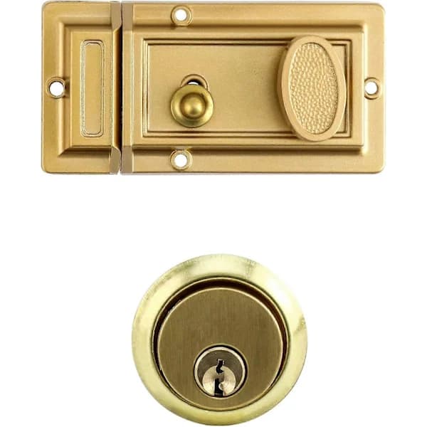 (pow yeah!) Night Latch Deadbolt Rim Lock with Key Gold Finish Antique Style Lock with Front