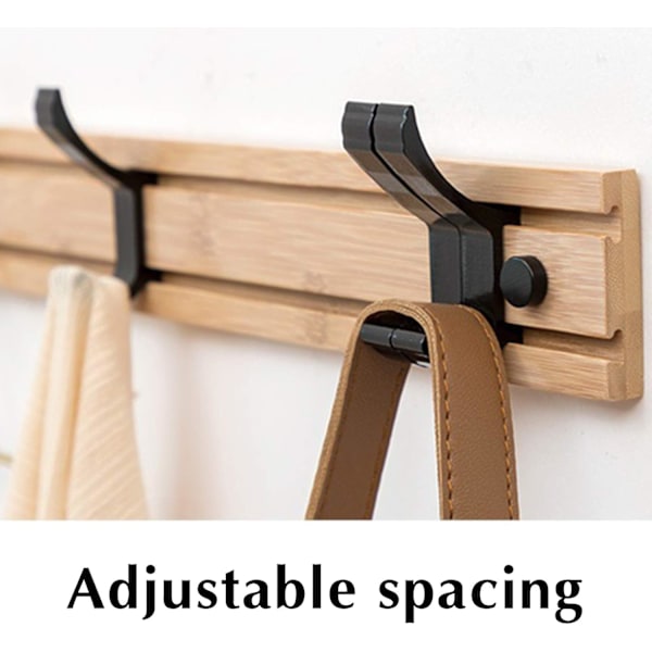 Wall-mounted wooden coat rack, movable hooks, adjustable distance