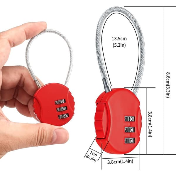 4-piece Combination Padlock Set, Small Cable Lock Code, 3-Digit Resettable Security Lock for Suitcase, Luggage, Locker, with 4 Codes