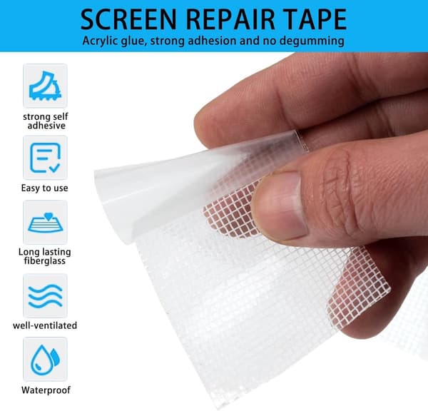5 cm x 2 m Window Screen Repair Tape - Self-Adhesive Mesh Repair Kit for Windows or Doors - Strong Adhesive - White