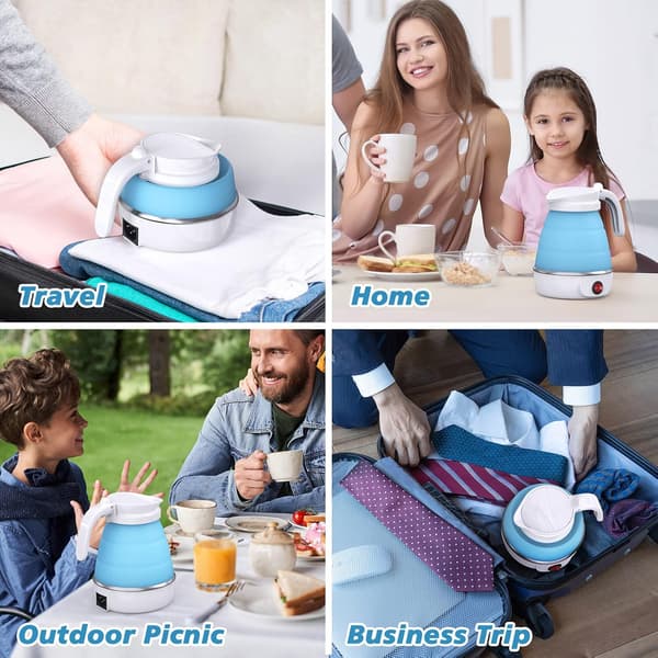 Foldable Electric Silicone Kettle, Portable Mini Travel Kettle with Detachable Power Cord - Blue (Compatible with Foldable)[JUN]