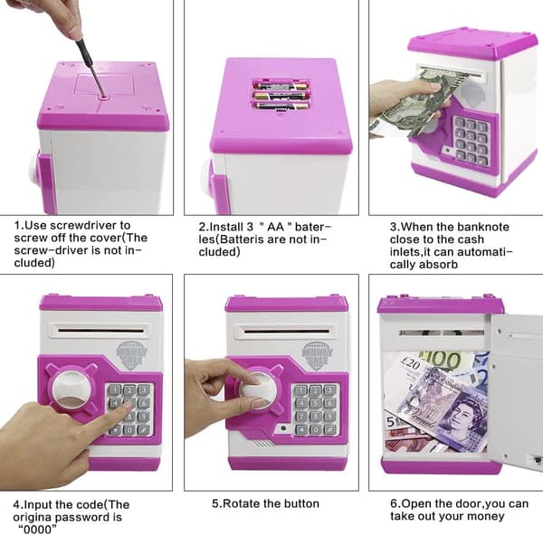(Hvit/Rosa) Grise Sparegris for Barn med Elektronisk Passordkode