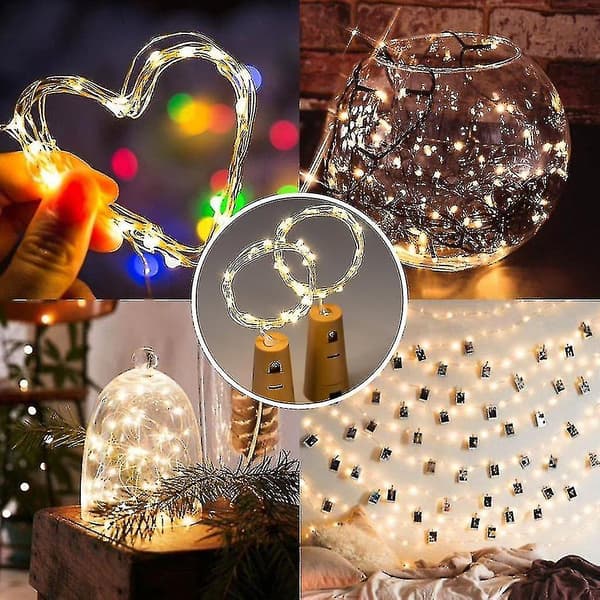 Lfamx 4 stk. LED-fe-lys, 2 m 20 LED kobbertråd romantiske fe-lys, sikre vandtætte og fleksible solcellelamper til DIY-fester, bryllupper
