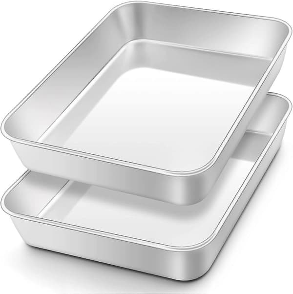 Small Ugnsform Set om 2, Djup Kakform Rektangulär Bakplåt, Pannor Perfekt för Lasagne Kakor Pizza, Platt Yta Diskmaskinssäker, 26x20x5cm