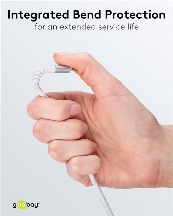 USB-C™ supersoft textile cable with metal connectors, 3 m, white