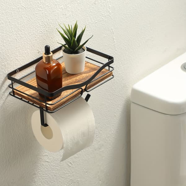 Stylish Wall-Mounted Paper Holder with Storage Self-Adhesive or Drilled for Bathroom