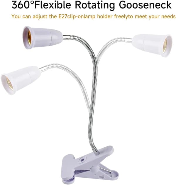E27 Clamp Lamp 2 pcs 45W Desk Lamp with Switch Flexible E27 Clamp Lamp, Adjustable 360° Gooseneck