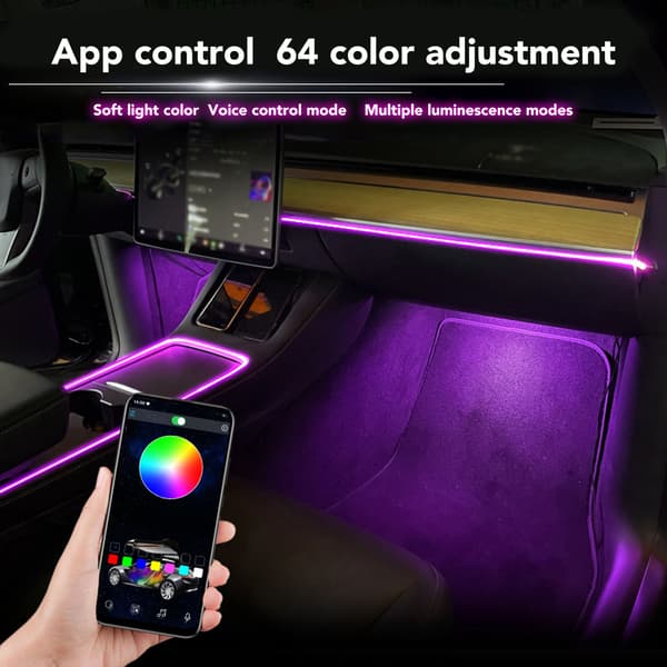 Bilinteriør LED Strip Lights App Control Glow String Erstatning til Tesla Model 3 Model Y