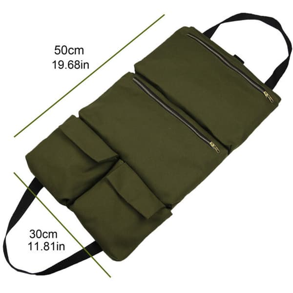 Tool Roll, Multifunctional Canvas Tool Roll, Wrench Roll, Roll-Up Tool Organizer with 2 Zipper Pockets, Car Tool Organizer