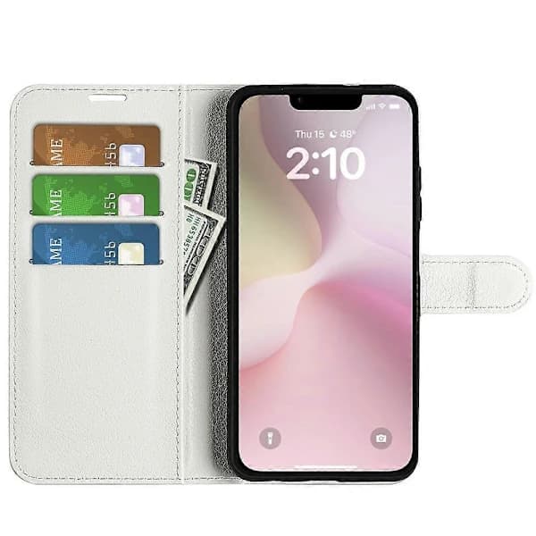 Til iPhone 16e Cover Litchi Tekstur Stødsikkert Læder Pung Etui - Hvid