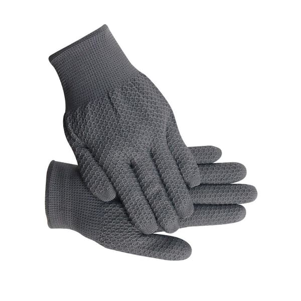 Grey Nylon Gloves with Pineapple Pattern (12 Pairs) - Knitted Work Gloves, Non-Slip & Comfortable